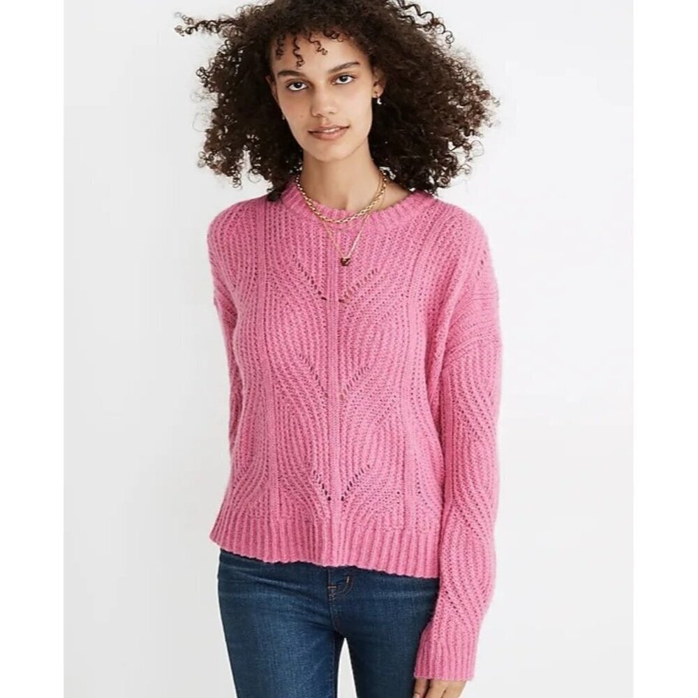 Madewell Pink Charley Pullover Sweater Cozy Alpaca Blend Cable-Knit Women's S